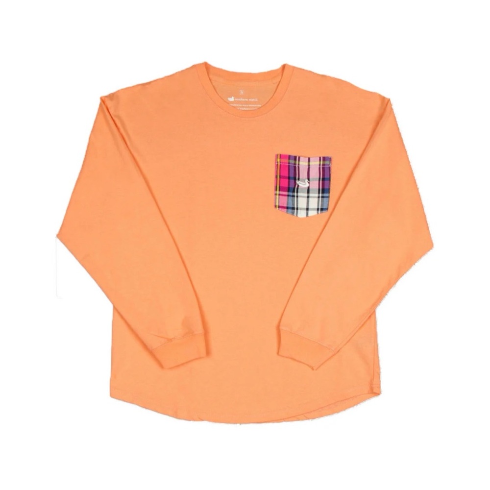 Southern Marsh Orange & Pink Long Sleeve Rebecca Plaid Jersey Top Size M